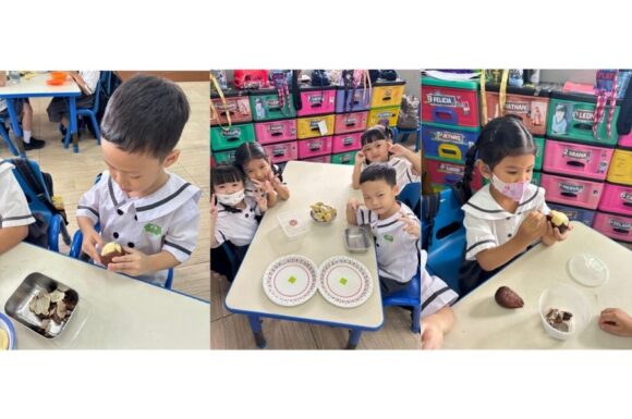 PRAKTIK LANGSUNG MENGUPAS BUAH SALAK UNTUK ANAK TK A SEKOLAH CINTA KASIH TZU CHI